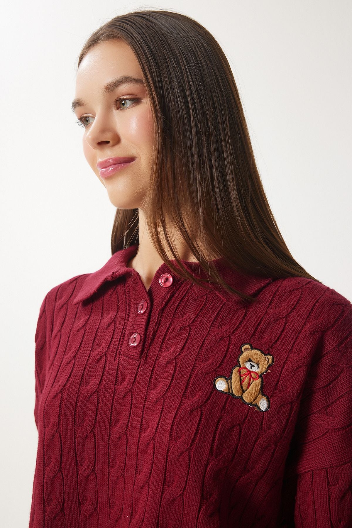 Bordo Motifli Triko Kazak ZH00043