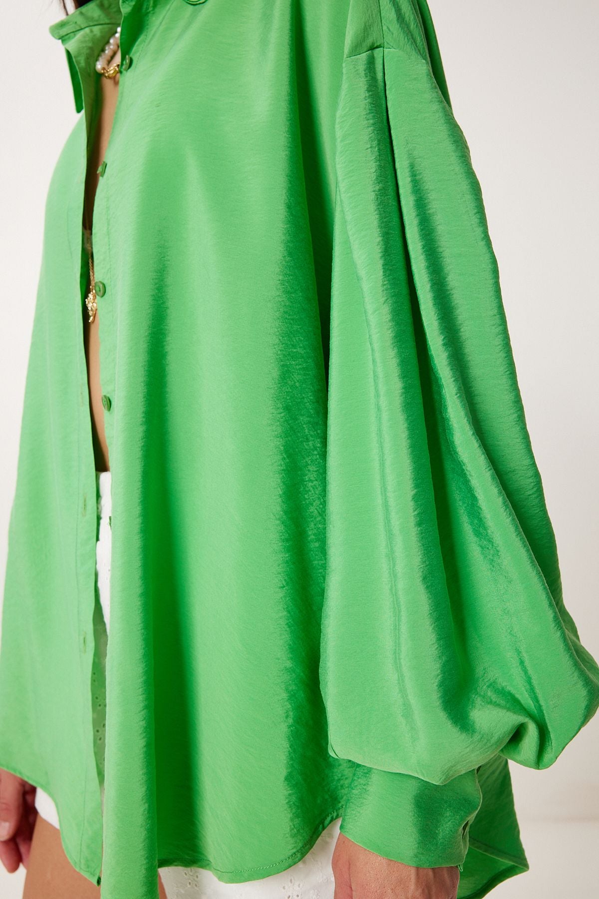 Yeşil Oversize Dökümlü Ayrobin Gömlek WF00129