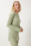 Çağla Yeşili Rahat Fitilli Örme Bluz Pantolon Takım OW00054