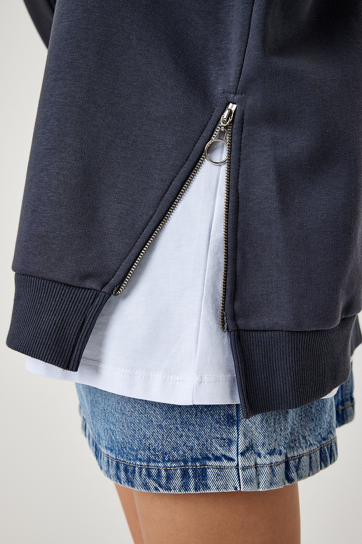 Antrasit Fermuar Detaylı Şardonlu Örme Sweatshirt UB00148