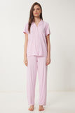 Pembe Gömlek Alt Örme Pijama Takımı PQ00001
