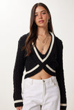 Siyah Kontrast Renkli Crop Triko Kazak RW00007