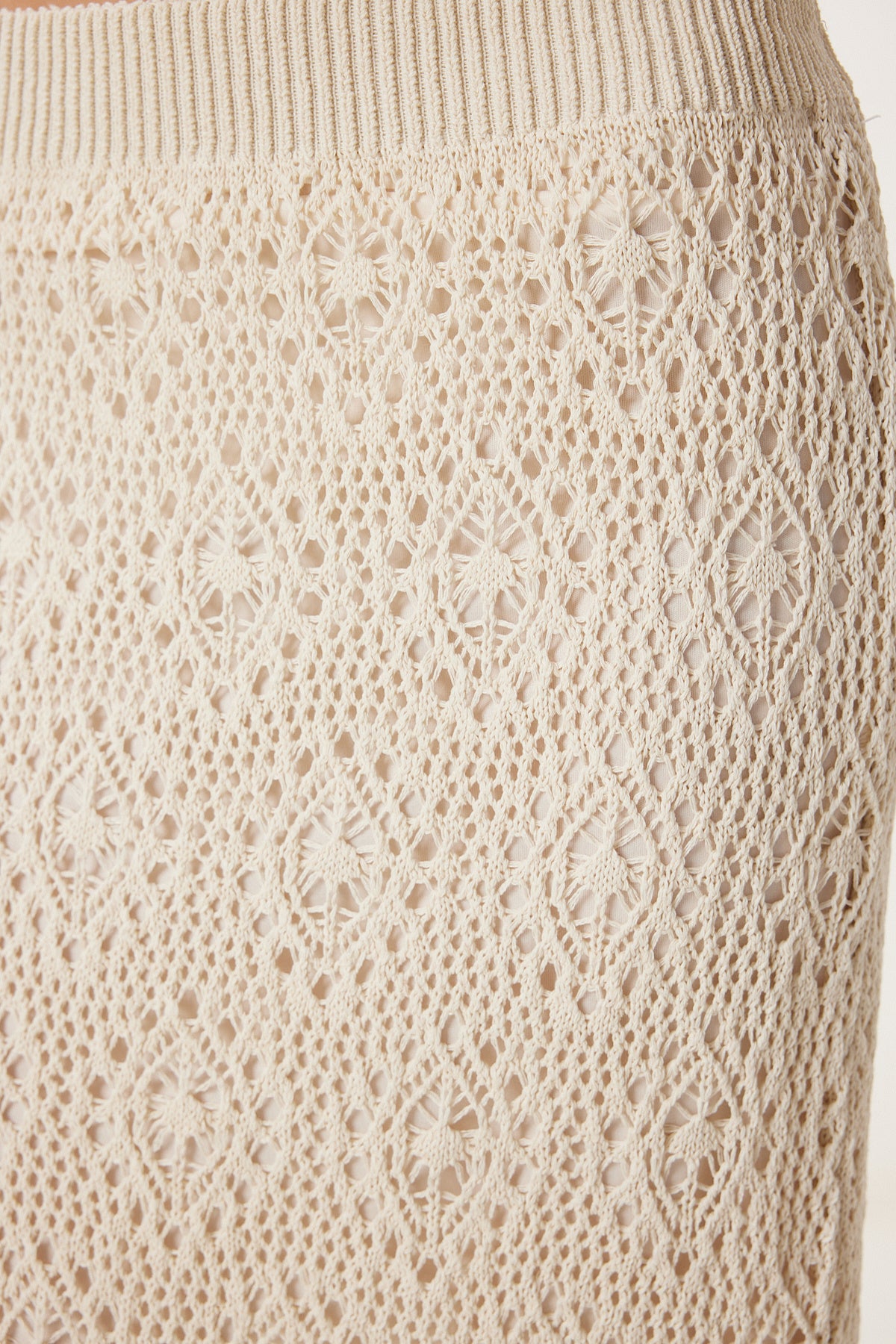 Krem Ajurlu Yazlık Triko Crop Etek Takım NF00085