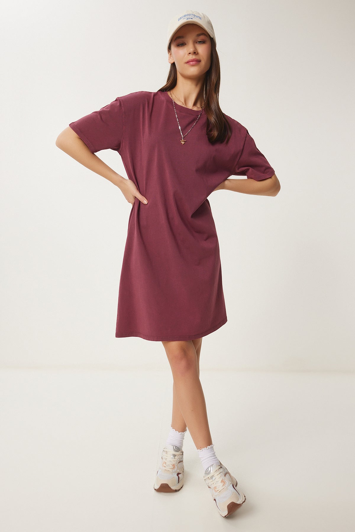 Bordo Soluk Efektli Basic Örme Elbise BF00102