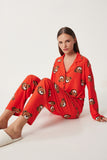 Kırmızı Desenli Kadifemsi Dokulu Örme Pijama Takımı FP00008