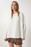 Ekru Yandan Yırtmaçlı Oversize Örme Sweatshirt UL00050