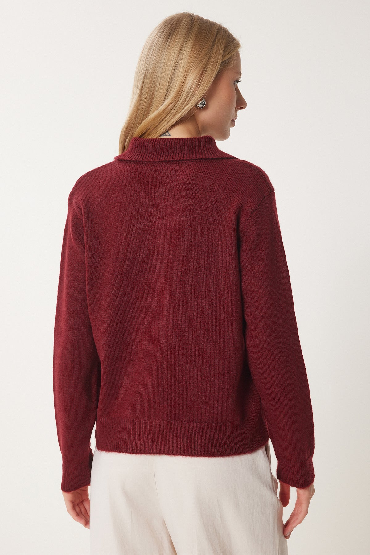 Bordo Şık Fiyonk Düğmeli Yumuşak Triko Hırka DP00233