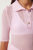 Pembe Polo Yaka Hafif Transparan Triko Bluz  FN03211