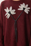 Bordo Çiçek Detaylı Triko Kazak PF00103