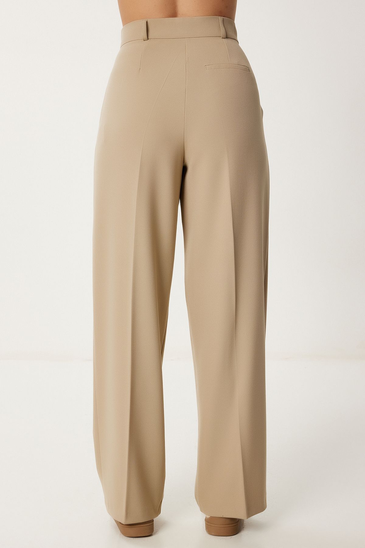 Krem Pilili Cepli Dokuma Palazzo Pantolon US00978