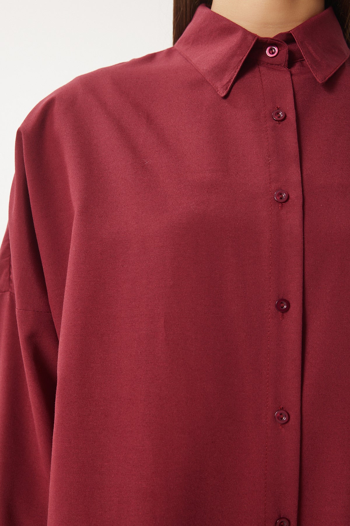 Bordo Oversize Uzun Basic Gömlek  DD00842