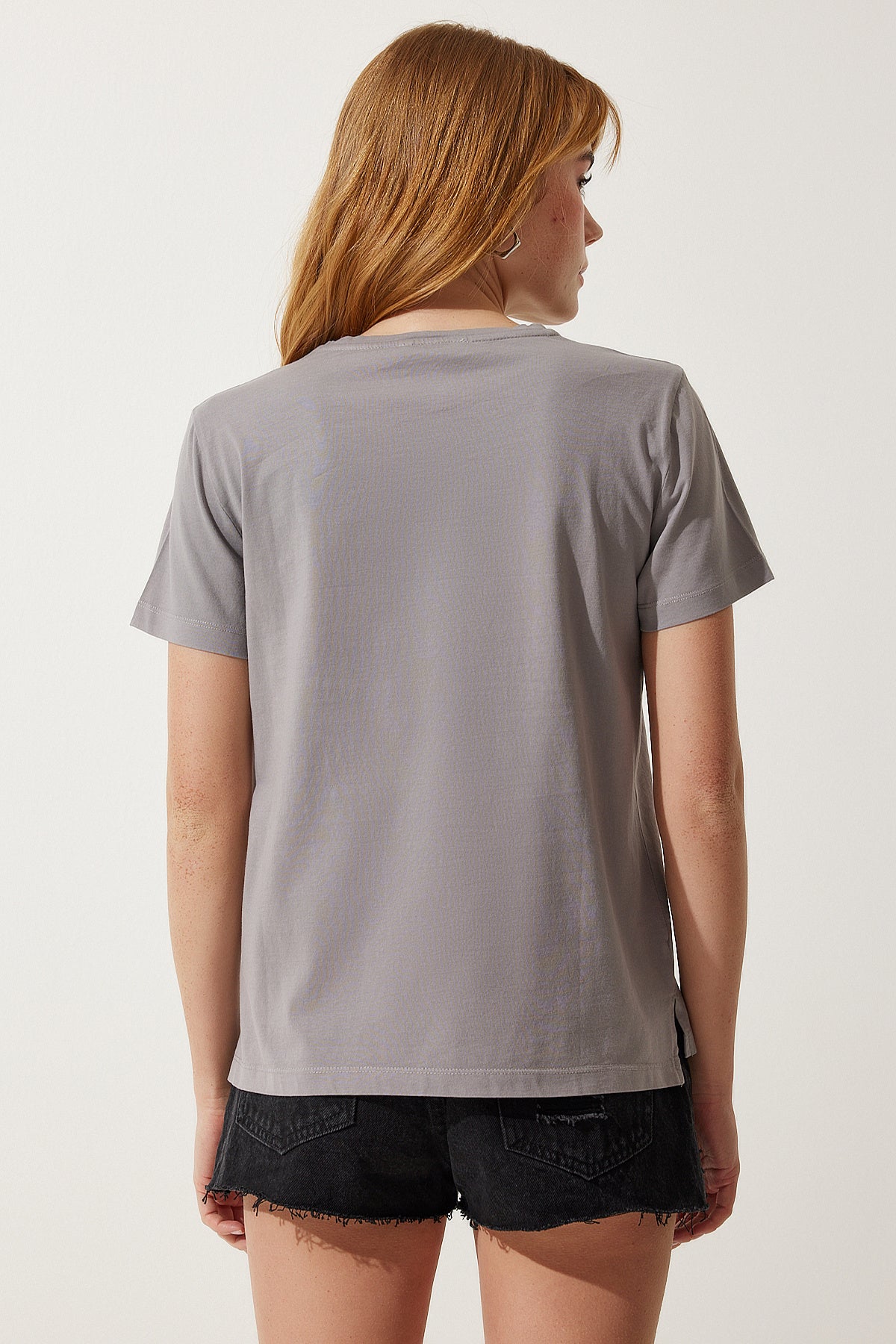 Gri Baskılı Örme T-Shirt WO00035
