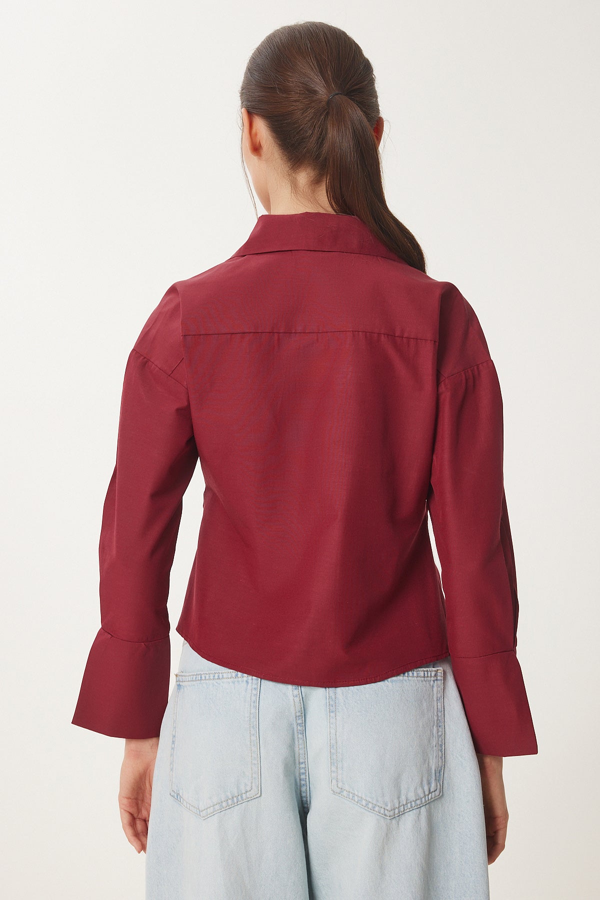 Bordo Gömlek Yaka Anvelop Poplin Bluz DP00243