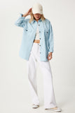 Gök Mavi Cepli Oversize Gabardin Gömlek Ceket DX00017