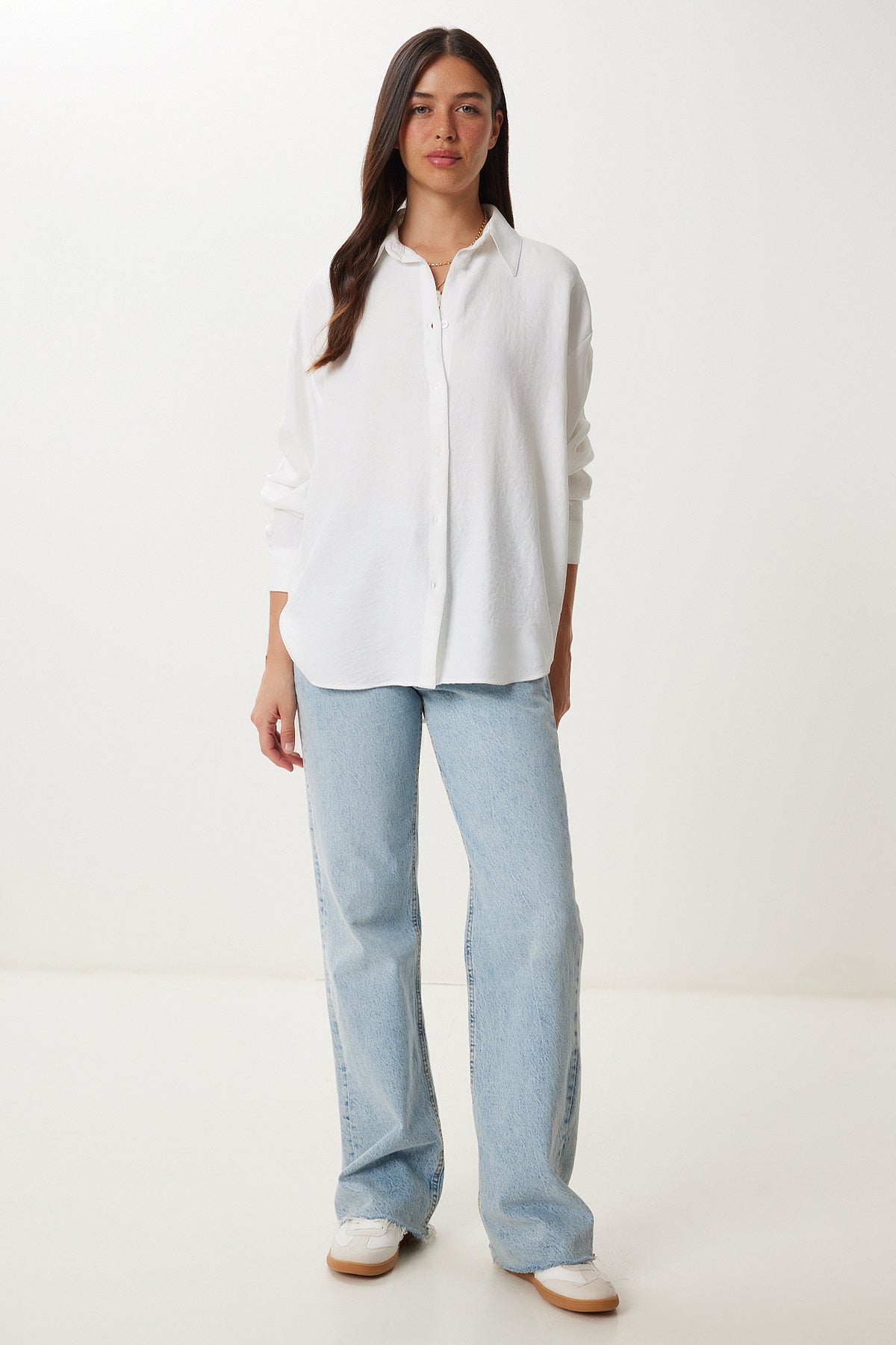 Ekru Oversize Keten Gömlek PB00052