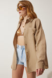 Bej Cepli Oversize Müslin Gömlek MX00150