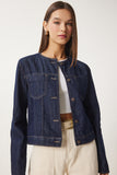 Lacivert Bisiklet Yaka Denim Ceket FN03417