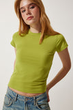 Yağ Yeşili Bisiklet Yaka Basic Sandy T-Shirt EN00611
