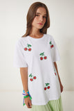 Beyaz Boncuk Detaylı Örme T-Shirt BW00002