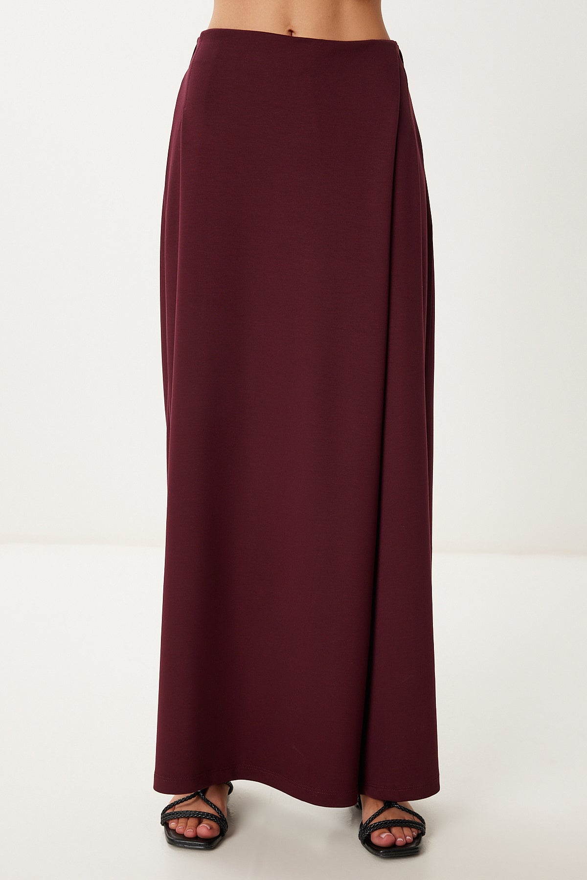 Bordo Etek Görünümlü Esnek Örme Şalvar Pantolon CR00520