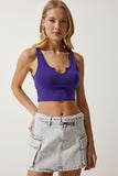 Mor Askılı Crop Örme Bluz OW00030