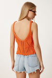 Oranj Ajurlu Yazlık Esnek Crop Triko Bluz NS00446