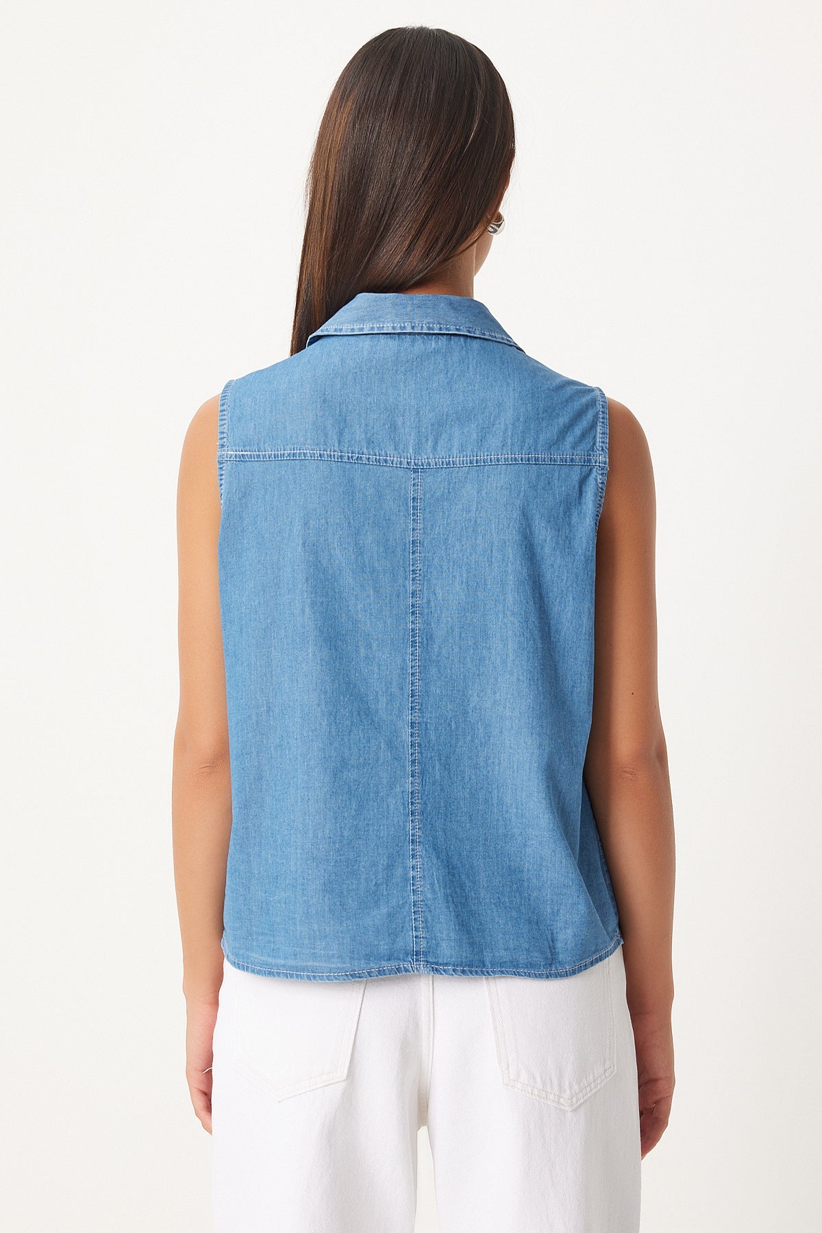 Mavi Cep Kapaklı Denim Yelek DD01332