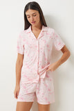 Açık Pembe Desenli Viskon Şort Gömlek Pijama Takımı EC00044