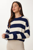 Lacivert Krem Çizgili Crop Triko Kazak PF00058