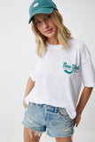 Beyaz Baskılı Oversize Örme T-Shirt DD01326