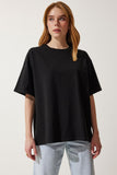 Siyah Basic Oversize Örme T-Shirt HW00007
