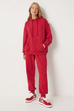 Kırmızı Kapüşonlu Sweatshirt Jogger Oversize Örme Eşofman Takımı PYS0027