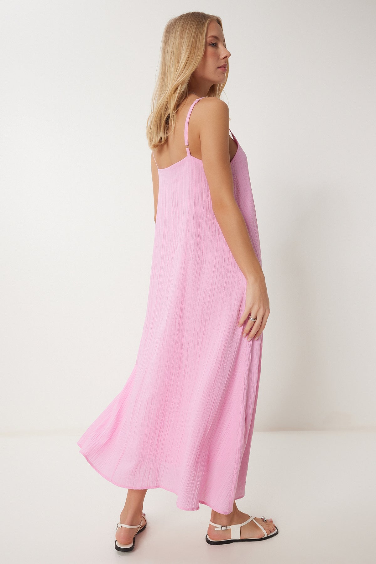 Pembe Dokulu Dökümlü Dokuma Elbise RG00049