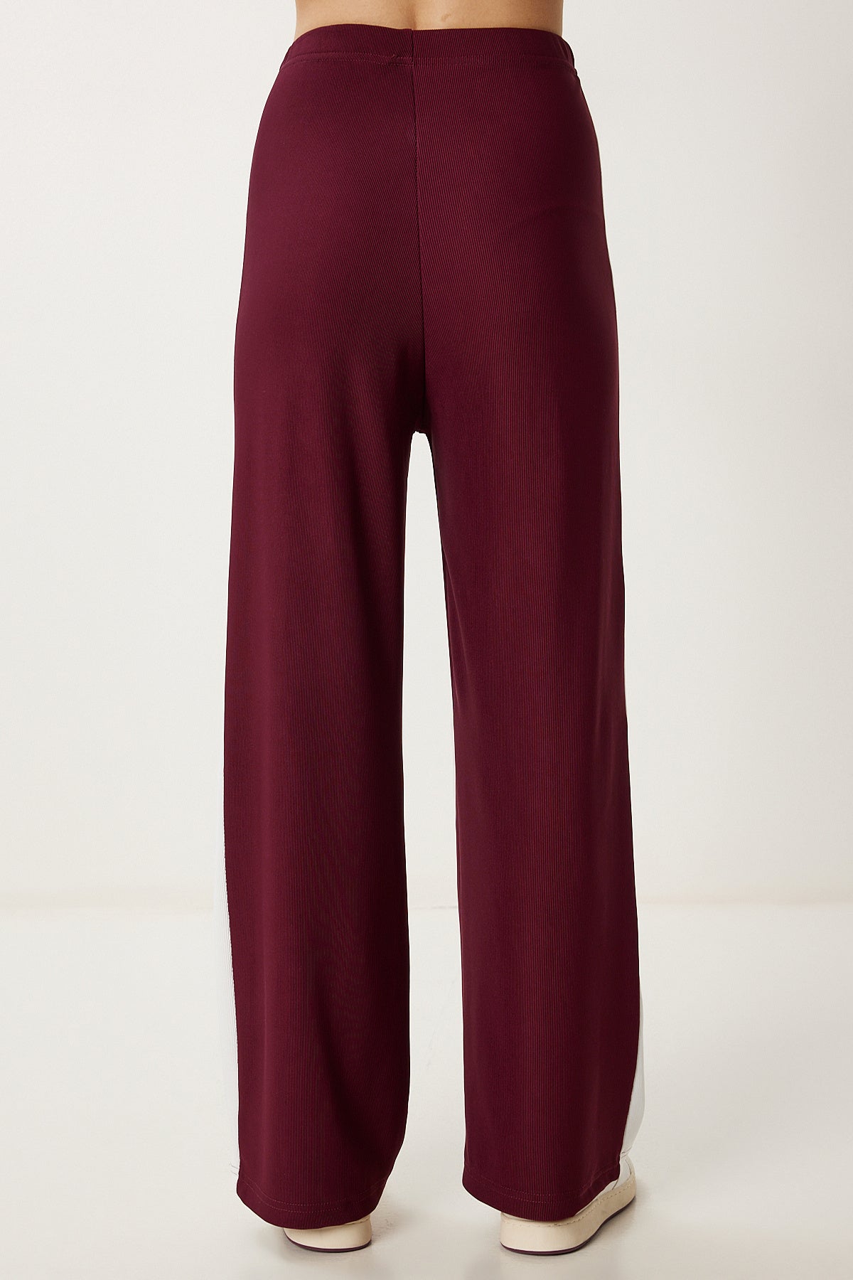 Bordo Kontrast Renkli Fitilli Örme Takım ZV00328