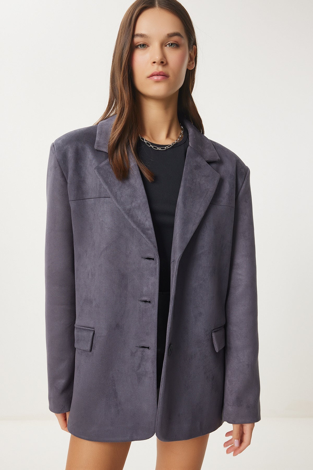 Antrasit Premium Süet Blazer Ceket FN03443