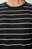 Siyah Çizgili Oversize Örme T-Shirt ZV00285