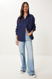 Lacivert Oversize Keten Gömlek PB00052