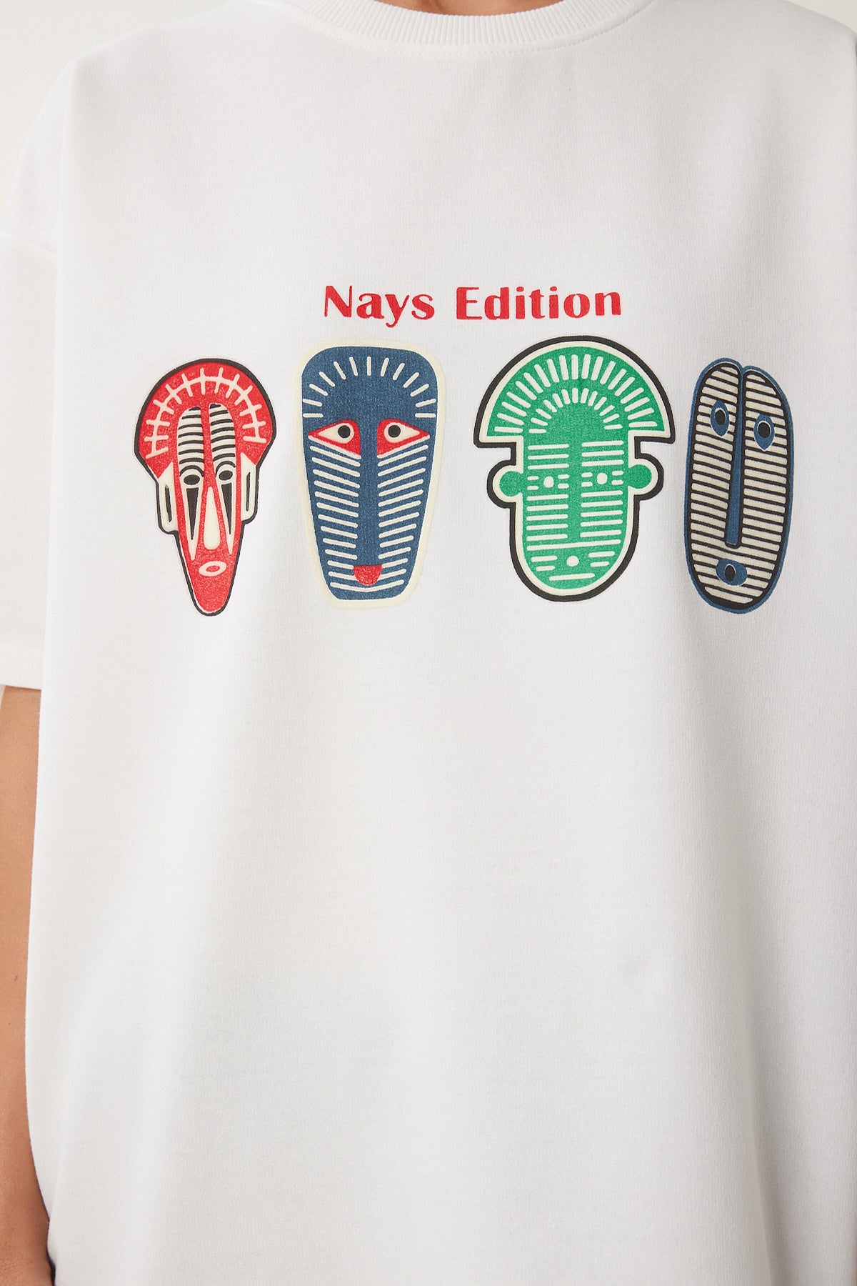 Ekru Oversize Baskılı Örme T-Shirt ZV00279