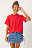 Kırmızı Bisiklet Yaka %100 Pamuk Penye T-Shirt FN03265