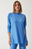 Gök Mavi Fitilli Örme Bluz Pantolon Takım KH00088