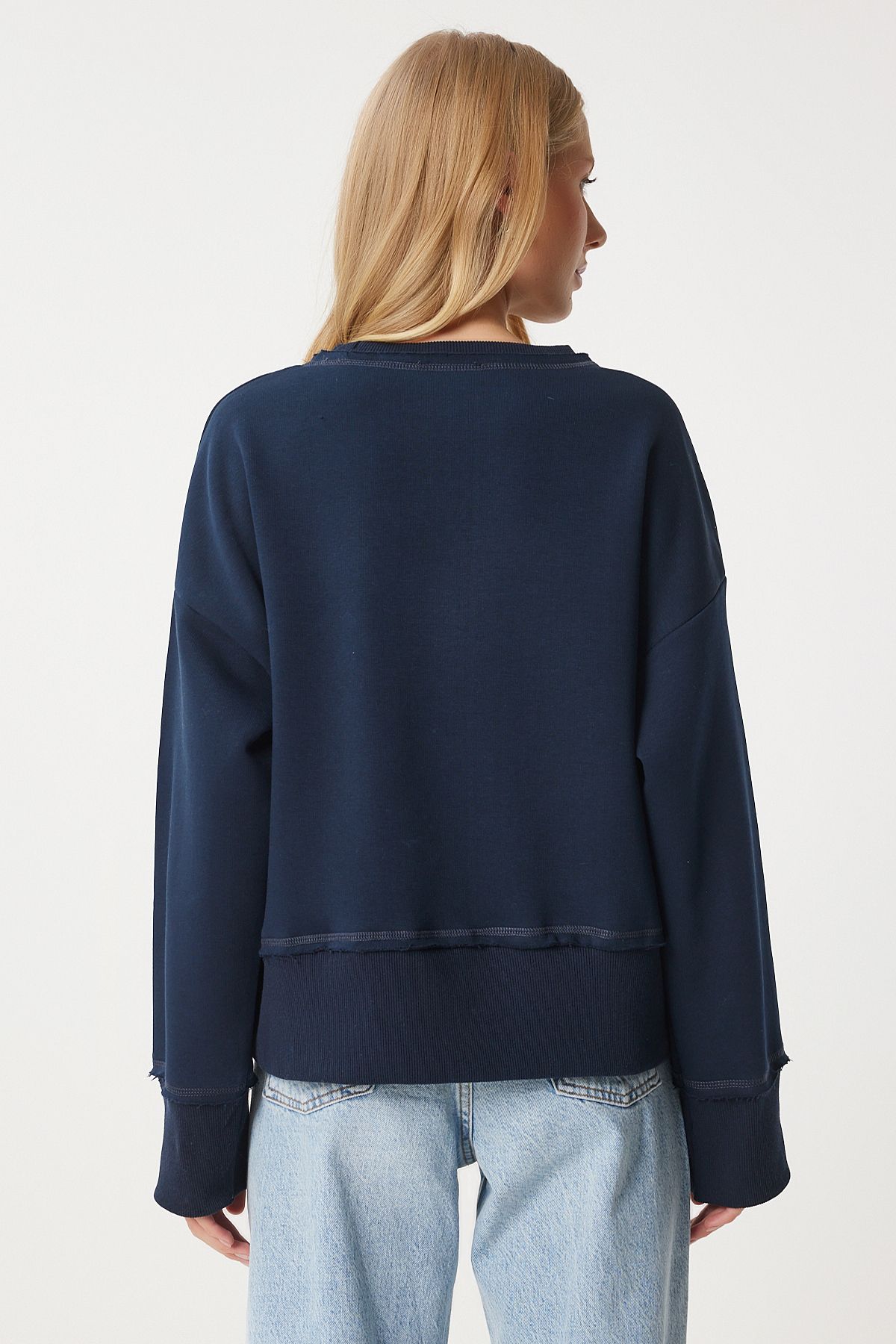 Lacivert Kalp Nakışlı Şardonlu Sweatshirt DP00216