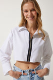 Beyaz Fermuarlı Poplin Crop Gömlek WF00067