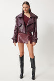 Bordo Oversize Suni Deri Ceket OH00059