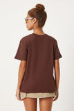 Kahverengi Bisiklet Yaka %100 Pamuk Penye T-Shirt FN03265