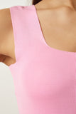 Pembe Kare Yaka Triko Crop Bluz US00358