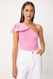 Pembe Fiyonklu Tek Omuz Triko Bluz PF00075