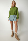 Fıstık Yeşili Şardonlu Crop Sweatshirt UB00178