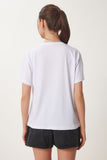 Beyaz Çiçek Armalı Pamuklu Örme T-Shirt ZV00294