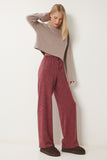 Bordo Yumoş Bol Örme Pantolon UB00295