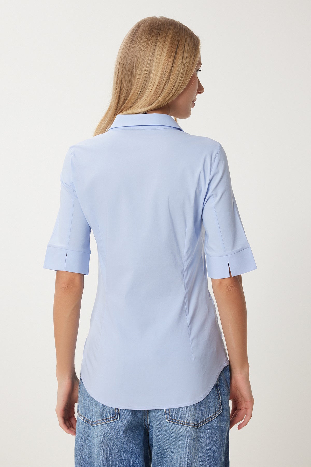 Gök Mavi Pensli Basic Poplin Gömlek WF00095